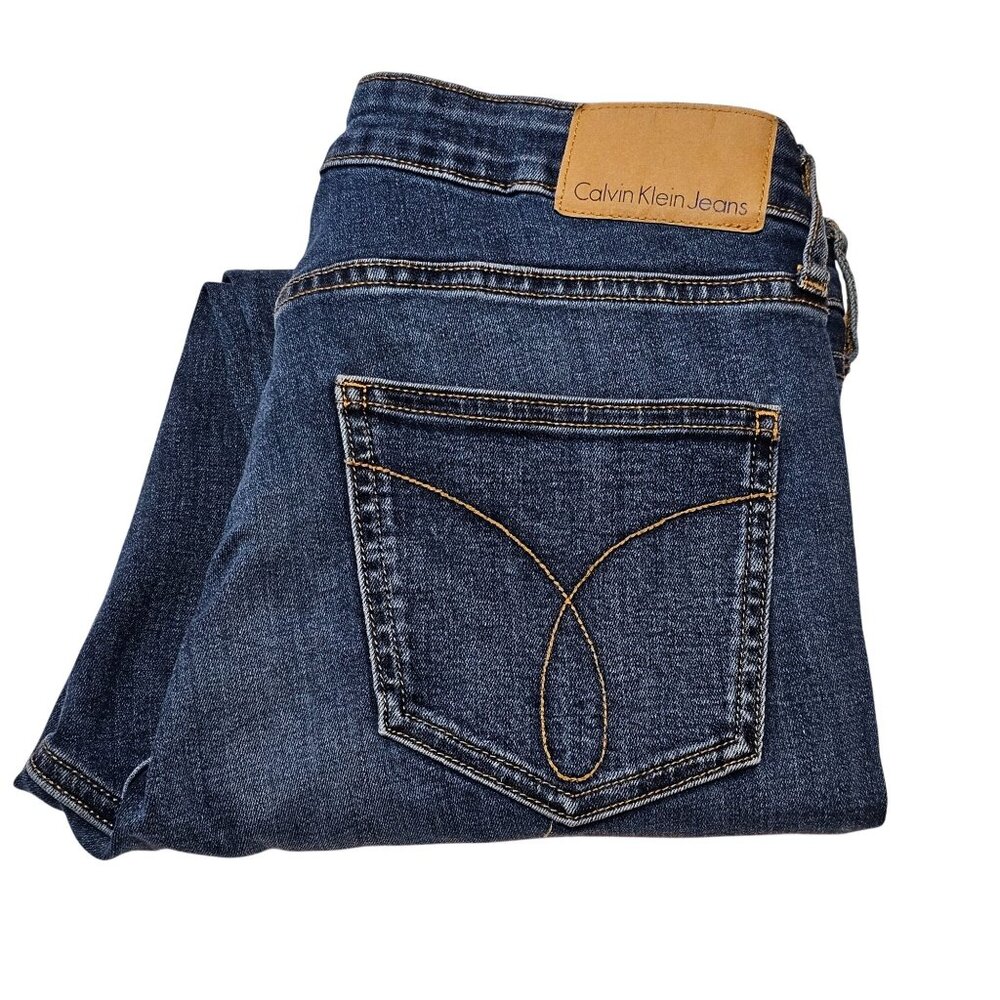 Calvin Klein Womens Dark Blue Skinny Leg Denim Jeans Sz 8 Mid-Rise Stretch Fit
